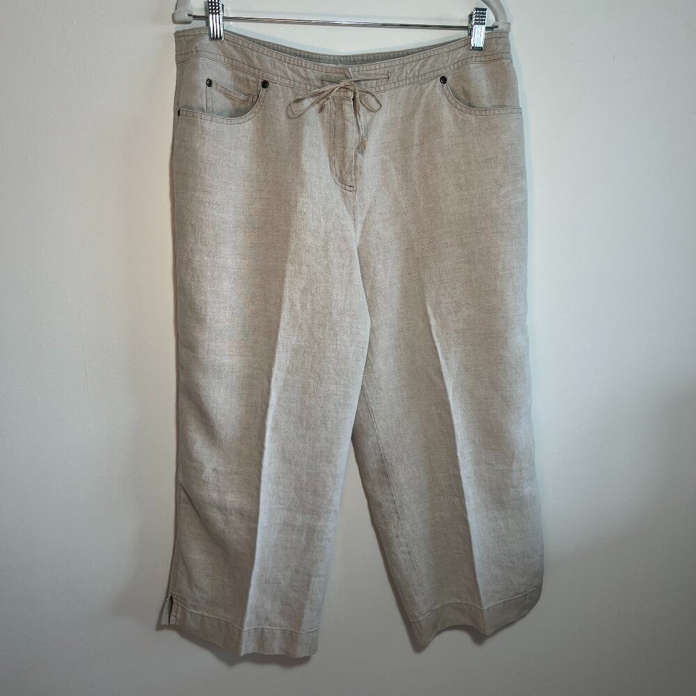 J. Jill 100% Linen, Wide Leg Cropped pant, Cream, Size 14P